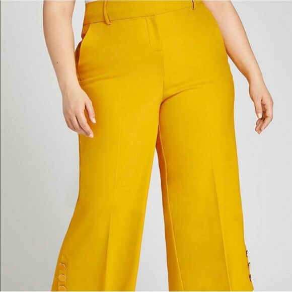 LANE BRYANT Women's Yellow Power Pockets Wide Leg Crop Pants 22 High Waist NWT - Picture 5 of 15